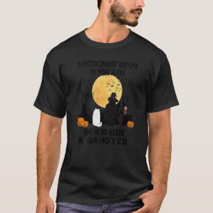 Witch Wine And Samoyed Dog Mum  Halloween Costume T-Shirt