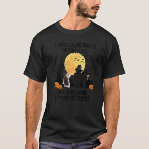 Witch Wine And Yorkshire Terrier Dog Halloween Co T-Shirt