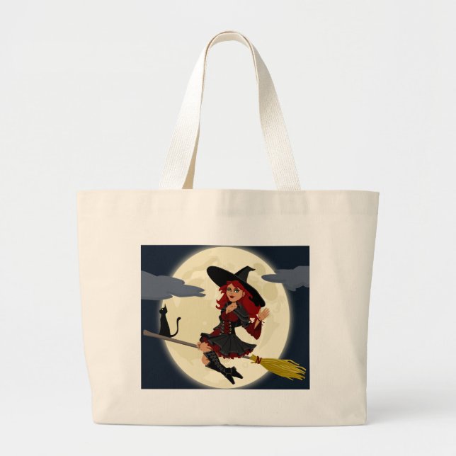 witch witchcraft broomstick broom large tote bag (Front)