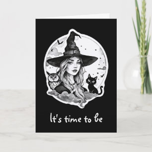 Witch with a Cat and an Owl - Halloween Fan Fun 1 Card