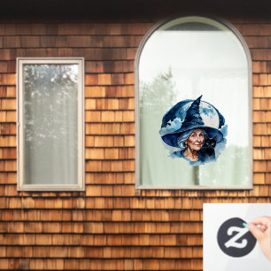 Witch with a Cat - Wicca Halloween 1 Window Cling