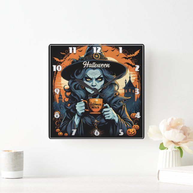 Witch with a potion on Halloween night Square Wall Clock (Home)