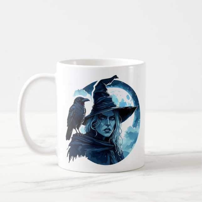 Witch with a Raven - Halloween Fan Fun 2 Coffee Mug (Left)