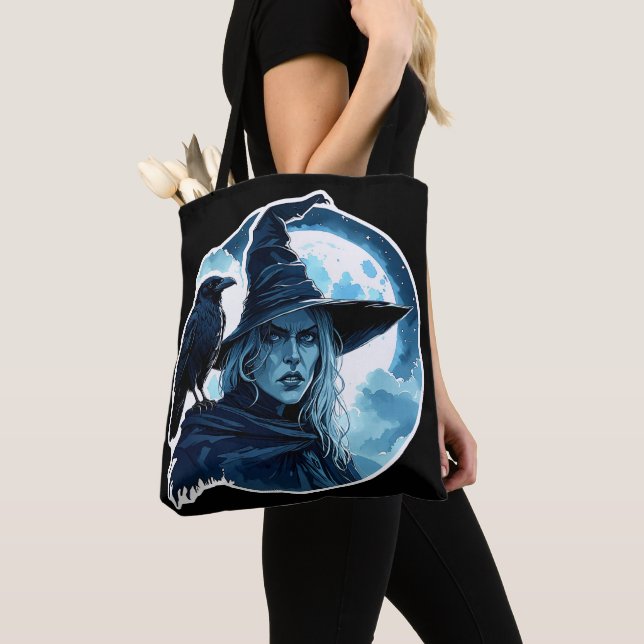 Witch with a Raven - Halloween Fan Fun 2 Tote Bag (Close Up)