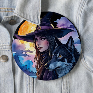 Witch with a Wolf - Halloween Fan Fun 1 6 Cm Round Badge