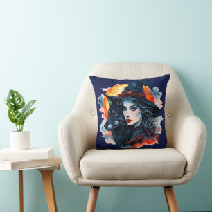Witch with a Wolf - Halloween Fan Fun 2 Cushion