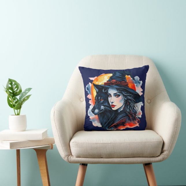 Witch with a Wolf - Halloween Fan Fun 2 Cushion (Chair)