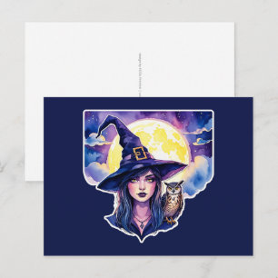 Witch with an Owl - Halloween Fan Fun 1 Postcard