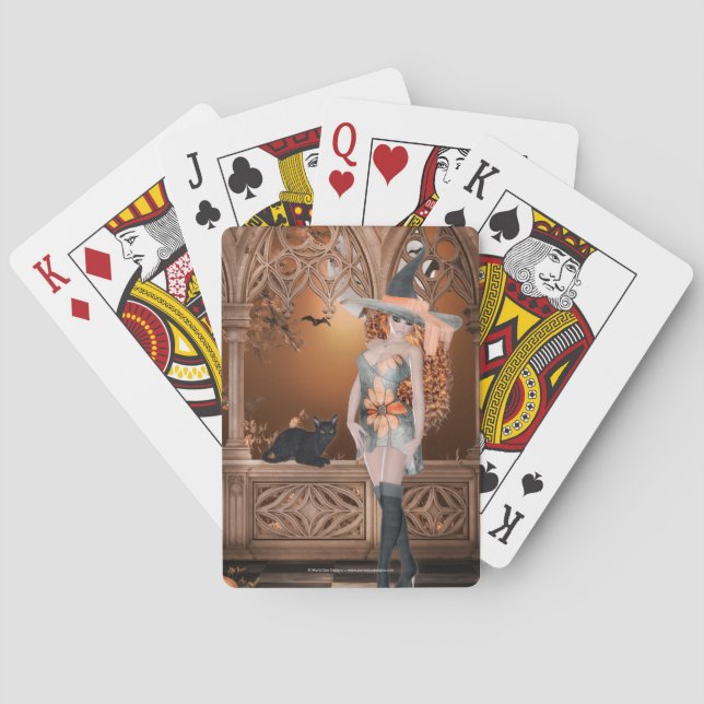 Witch with Black Cat 2 Playing Cards (Back)