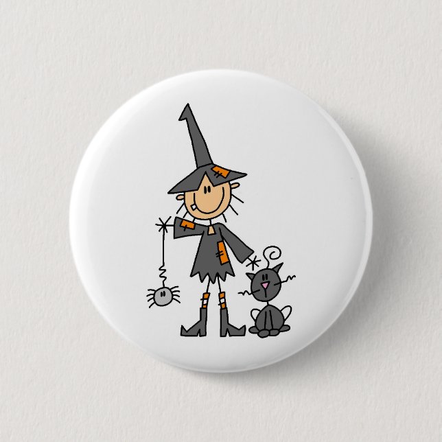 Witch with Black Cat 6 Cm Round Badge (Front)