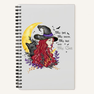 Witch with Black Cat and Crescent Moon Notebook