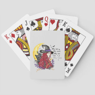 Witch with Black Cat and Crescent Moon Playing Cards
