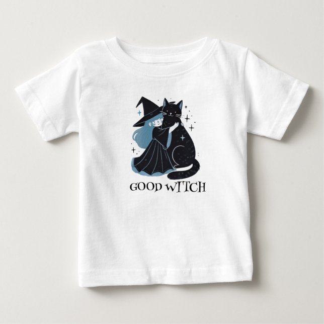 witch with black cat baby T-Shirt (Front)