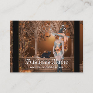 Witch with Black Cat Fantasy Business Cards