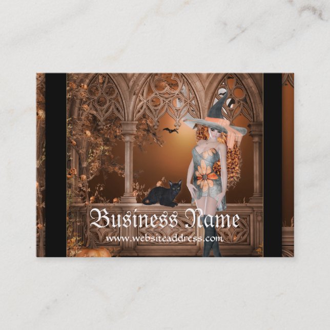 Witch with Black Cat  Fantasy Business Cards (Front)