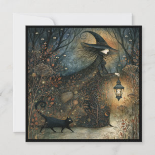 Witch with Black Cat Halloween Party Invitation