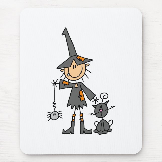 Witch with Black Cat Mouse Mat (Front)