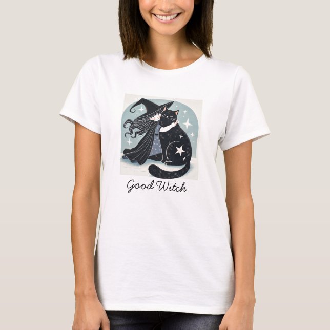 witch with black cat T-Shirt (Front)