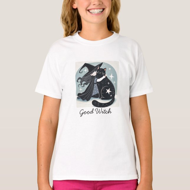 witch with black cat T-Shirt (Front)