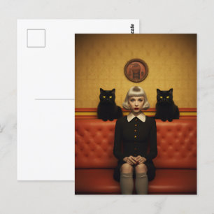 Witch with black cats postcard
