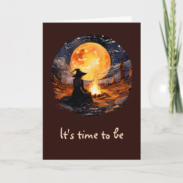 Witch with Candles and Fire - Wicca Halloween 1 Card (Front)