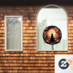 Witch with Candles and Fire - Wicca Halloween 2 Window Cling