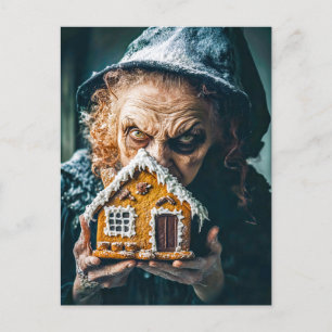 Witch with Gingerbread House in Fairy Tale Forest Postcard