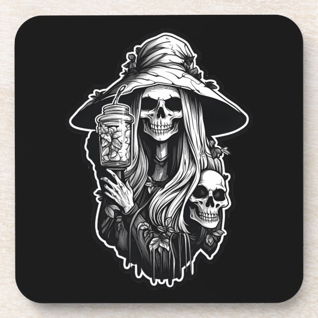 Witch with lantern Halloween Coaster (Front)