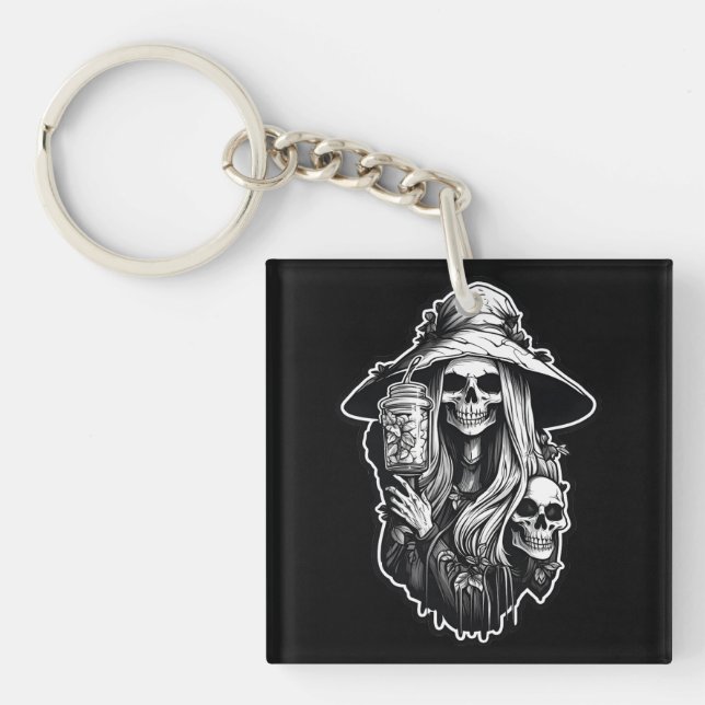 Witch with lantern Halloween Key Ring (Front)