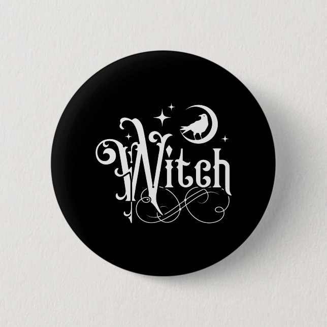 Witch With Moon And Raven 6 Cm Round Badge (Front)