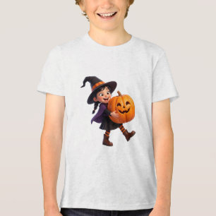 Witch with Pumpkin Halloween Spooky Season Fantasy Tri-Blend Shirt