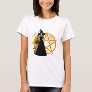 Witch with Sunflowers and Golden Pentagram T-Shirt
