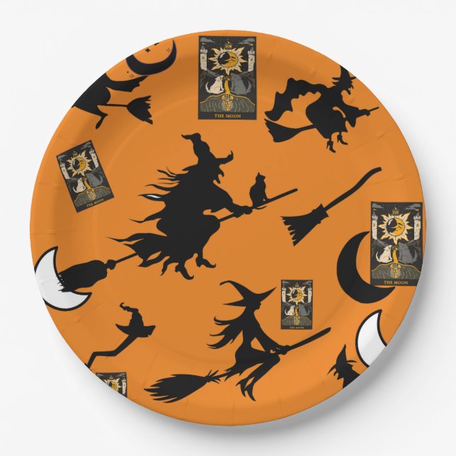Witch wizard blackcat moon bloomstick paper plate (Front)