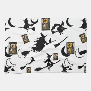Witch wizard blackcat moon bloomstick tea towel