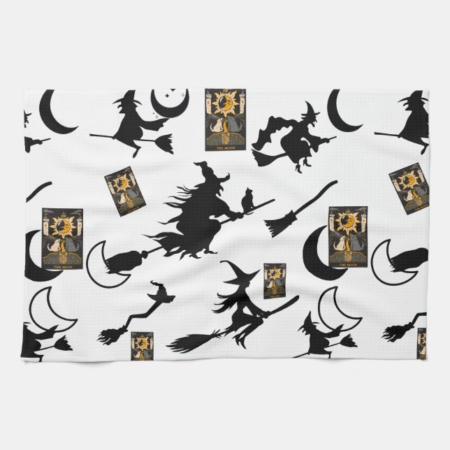 Witch wizard blackcat moon bloomstick tea towel (Horizontal)