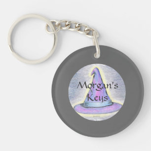 Witch Wizard Hat Grey Border Key Ring