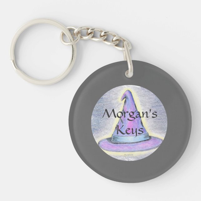 Witch Wizard Hat Grey Border Key Ring (Front)