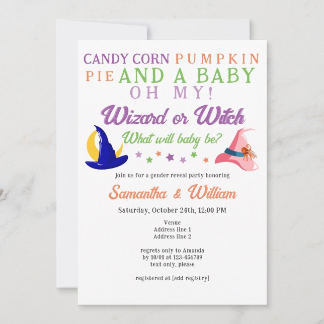 Witch Wizard Magic Halloween Gender Reveal Party Invitation (Front)