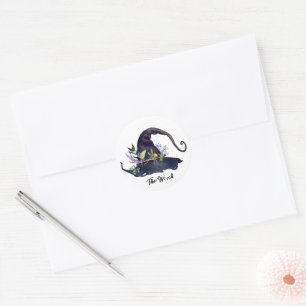 Witchcraft Floral Herbal Black Hat White Classic Round Sticker