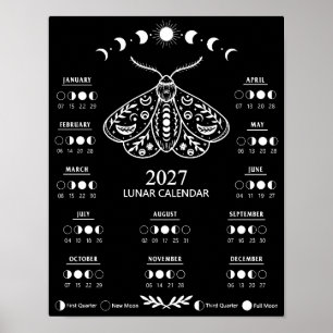 Witchcraft Moth Celestial Lunar Moon 2027 Calendar Poster