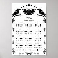 Witchcraft Moth Crow Celestial Lunar Moon Calendar