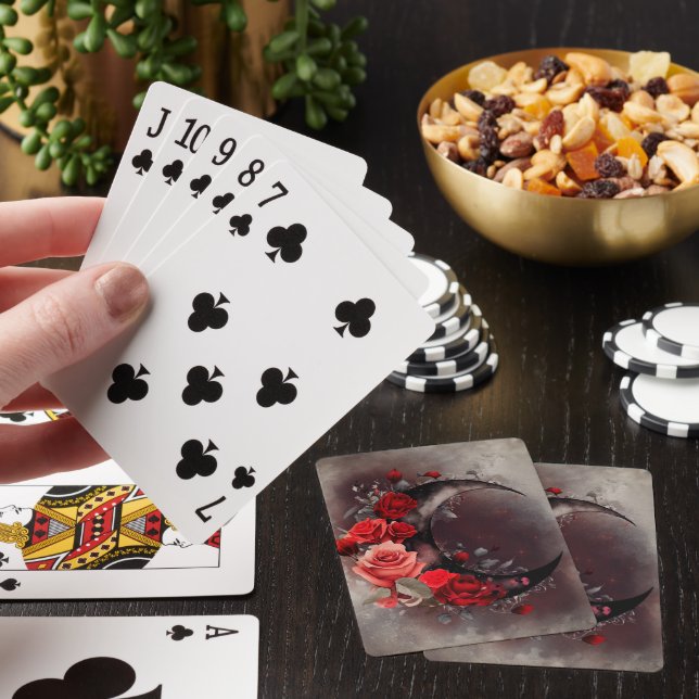 Witchery | Crescent Moon with Gothic Red Roses Playing Cards (In Situ)