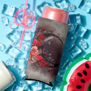 Witchery   Crescent Moon with Gothic Red Roses Seltzer Can Cooler