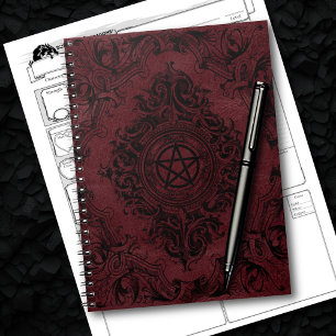 Witchery Flourish   Dark Red Fantasy Pentacle Notebook