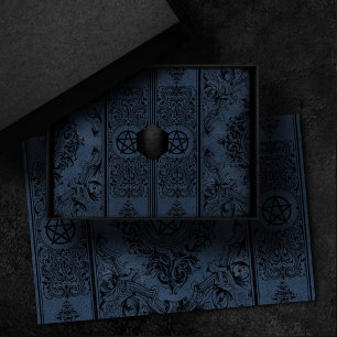 Witchery Flourish   Dusty Blue Fantasy Pentacle Tissue Paper