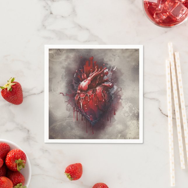 Witchery | Heart with Red and Gold Bleeding Drip Napkin (Insitu)