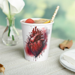 Witchery   Heart with Red and Gold Bleeding Drip Paper Cups