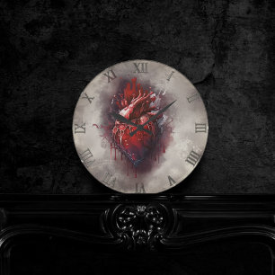 Witchery   Heart with Red and Gold Bleeding Drip Round Clock