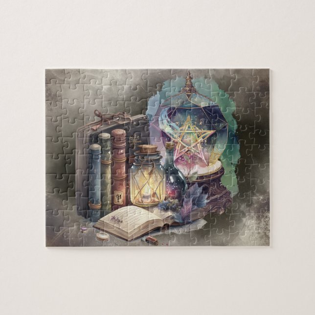 Witchery | Pastel Spellbook Tomes and Crystal Ball Jigsaw Puzzle (Horizontal)