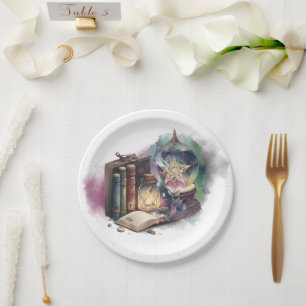 Witchery   Pastel Spellbook Tomes and Crystal Ball Paper Plate